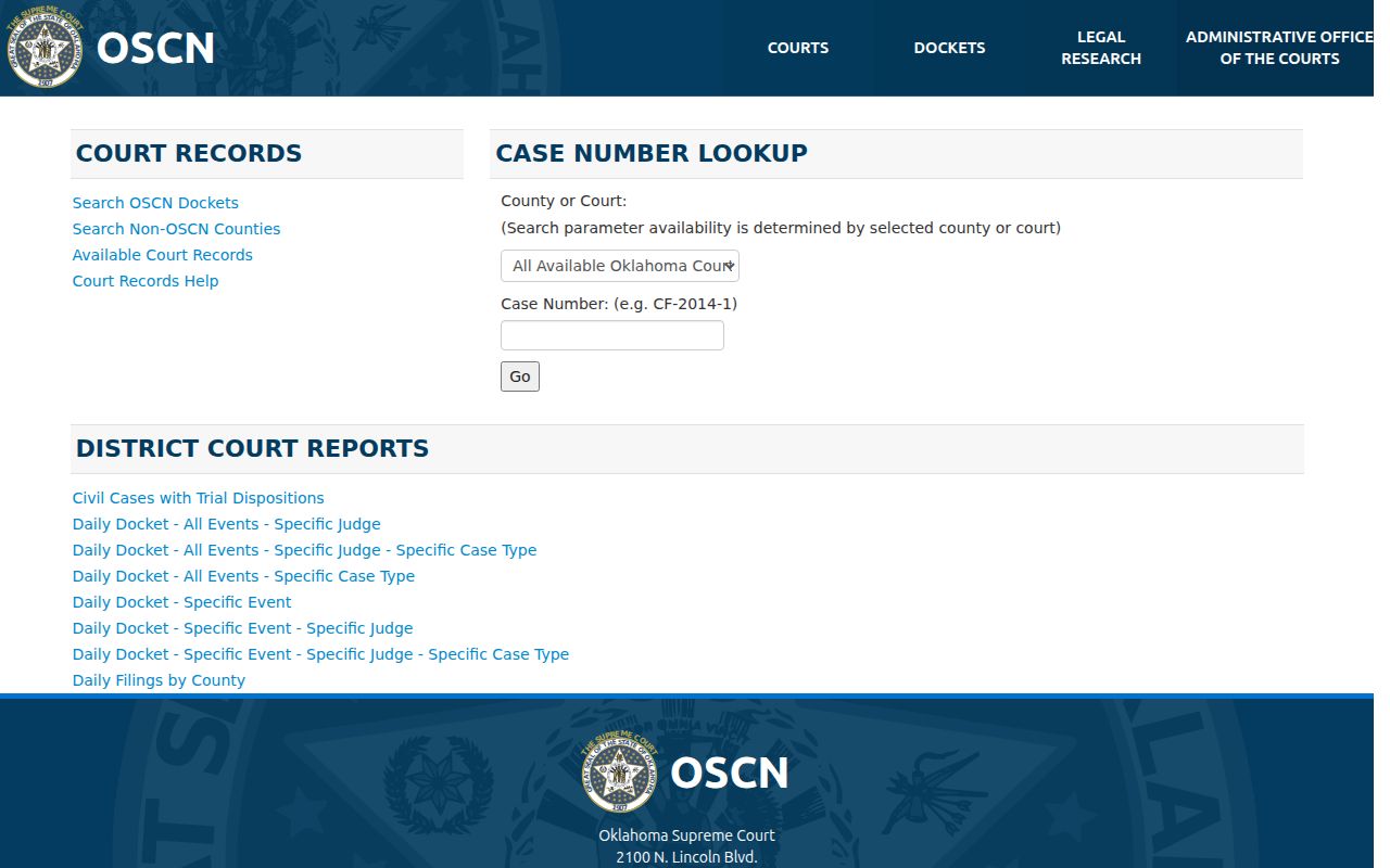 Coal County warrant records OSCN docket search source